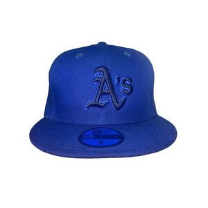 New Era Men’s 8 Oakland A’s Fitted Hat Blue MLB Fan Apparel Baseball Cap
